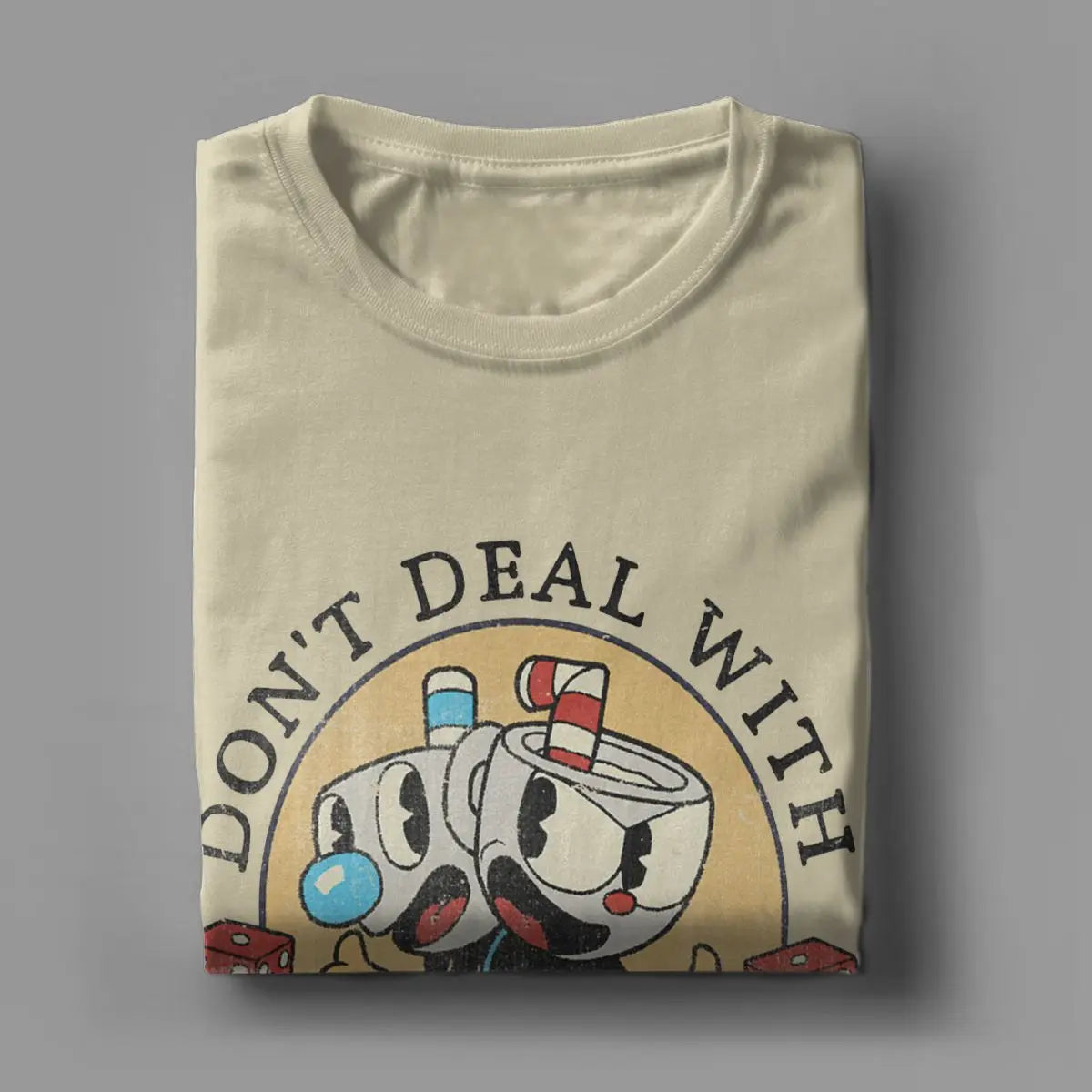 Don't Deal With The Devil Men T Shirt Cuphead Mugman Funny Tee Shirt Short Sleeve Round Neck T-Shirts 100% Cotton Clothes