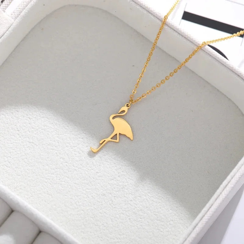 Noble Flamingo Pendant Necklace For Women Girl Stainless Steel Elegant Bird Choker Necklaces Gifts Jewelry Collares