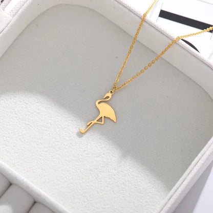 Noble Flamingo Pendant Necklace For Women Girl Stainless Steel Elegant Bird Choker Necklaces Gifts Jewelry Collares