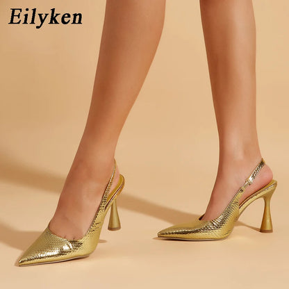 Eilyken New Spring Pointed Toe Women Pumps Gold Silver Mules Stiletto High Heel Shoes Sexy Stripper Party Ladies Sandals