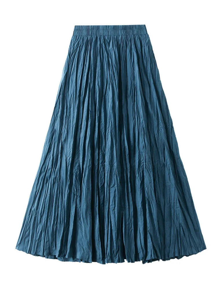 UCXQ Simple Luxury Multi Solid Colors Pleated Skirt For Women's Large Hem Folds A-line Skirts Female 2024 Spring Autumn 23A7004