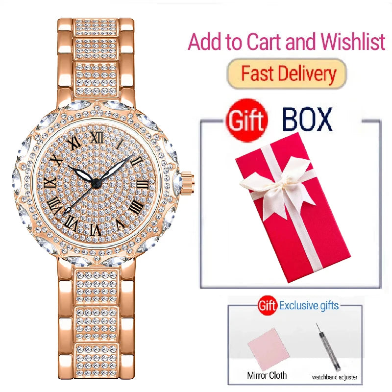 Rhinestone Women Watches Stainless Steel Crystal Ladies Quartz Watch Women Dress Clock Dropshiping montre femme