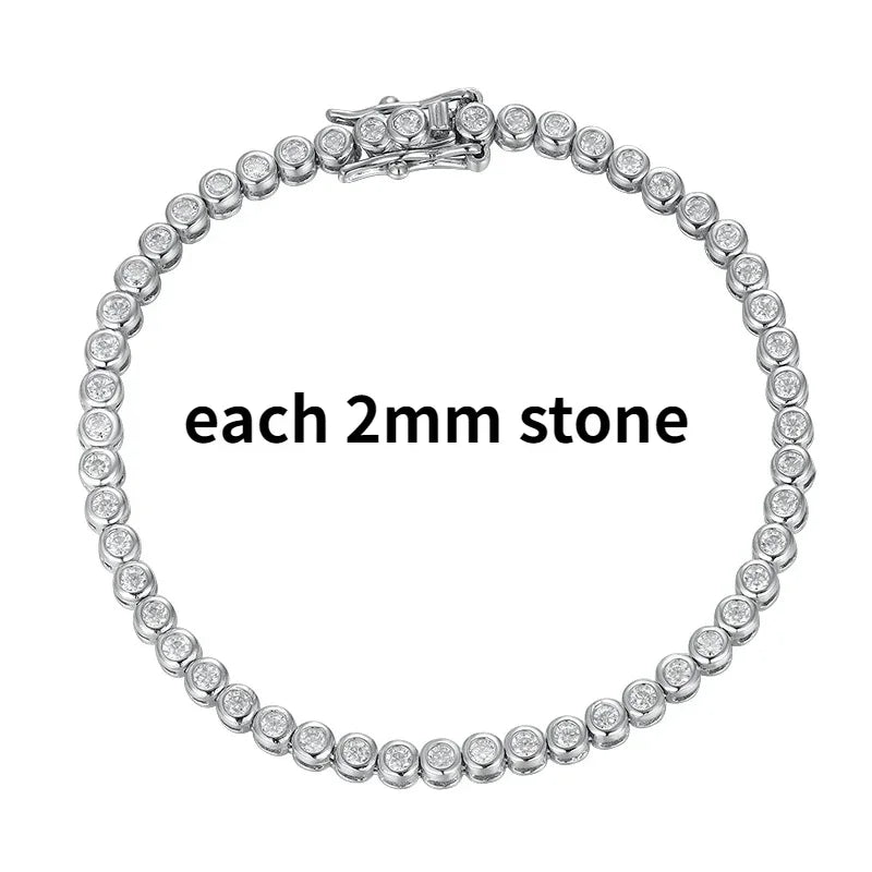 2-6.5mm Real Moissanite Tennis Bracelet  100% 925 Sterling Silver Wedding Jewelry