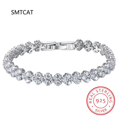 100% Solid Silver 925 Lab Diamonds Simulated Moissanite Bracelets for Women Girls Wedding Cocktail Party Fine Jewelry