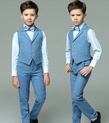 Child Photography Suit Children Teenager Costume Kids Vest Shirt Pants Bowtie 4PCS Formal Suit 2022 Boys Summer Wedding Suit