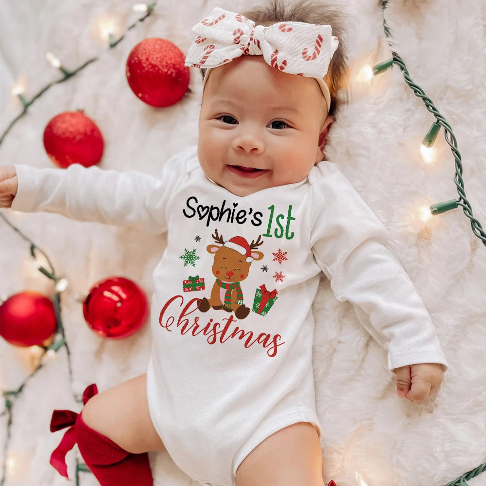 Baby First Christmas Bodysuits Personalized Custom Name Newborn Outfit