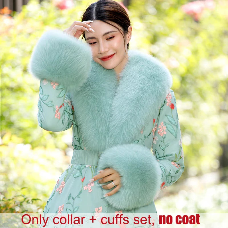 Winter Natural 100% Real Fox Fur Scarf And Cuff Set Russian Women Clothes Neck Warm Luxury Coat Scarves Fashion Fur Shawl Wraps