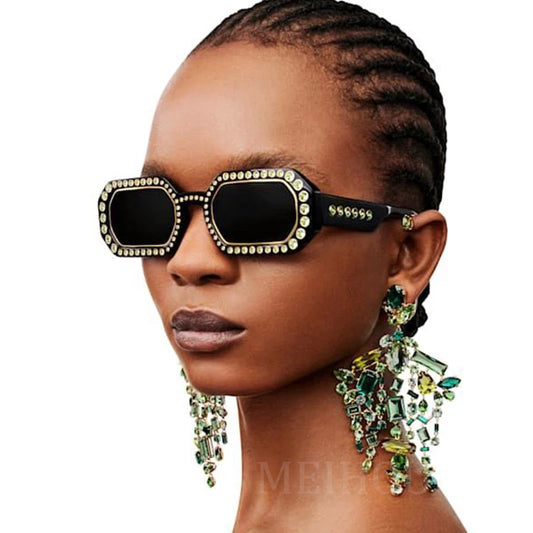 Unique Polygon Rectangle Sunglasses Ladies Vintage Clear Candy Square Diamond Sunglasses For Party Travel Street Shades