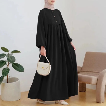 Women Eid Muslim Dress Abaya Lantern Sleeve Long Dresses Arab Dubai Jalabiya Vestidos Loose Casual Summer Ankle Length 2024