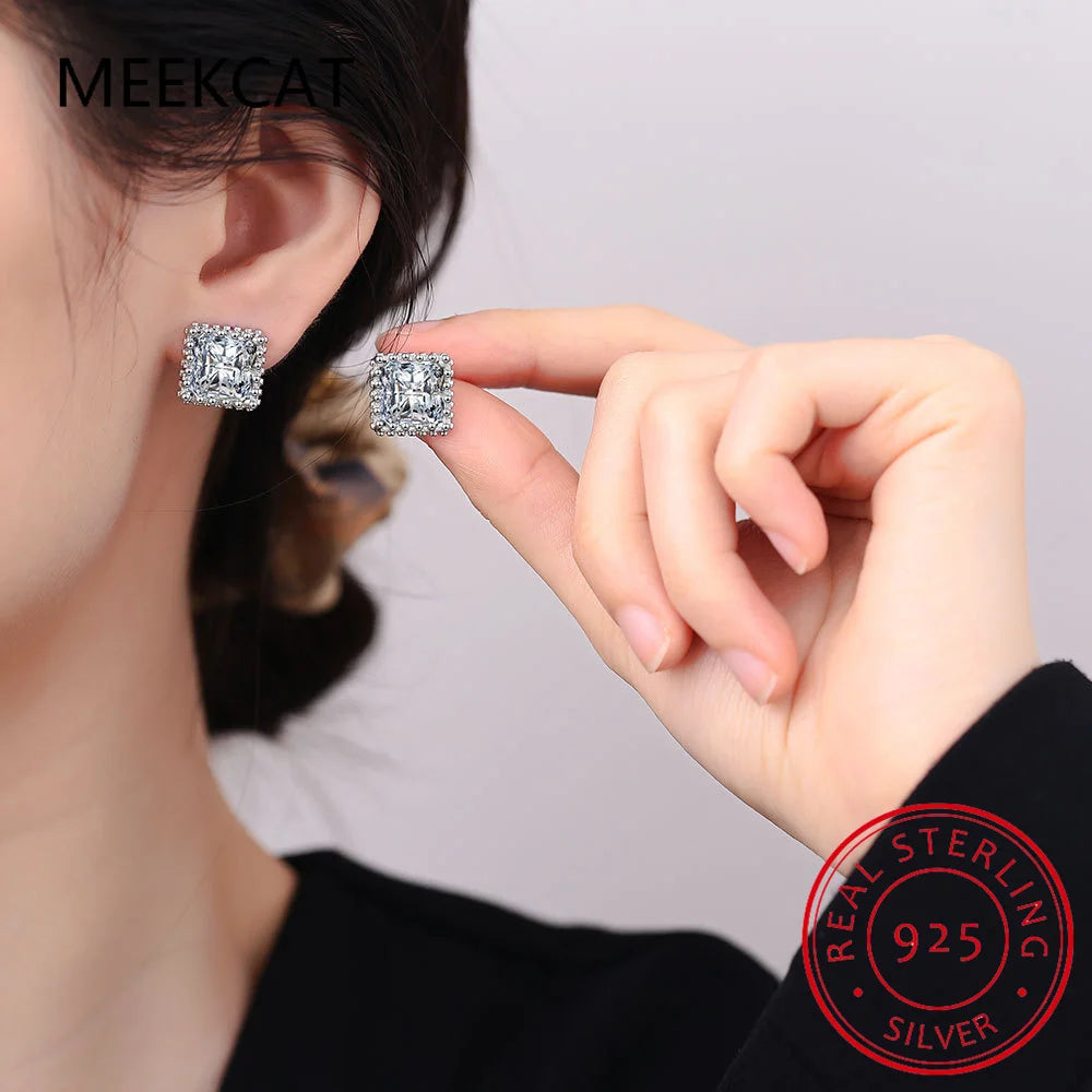 2CT D VVS1 Asscher Cut Moissanite Earrings For Women S925 Silver Classic 4 Prongs Diamond Ear Studs Sparkling Fine Jewelry