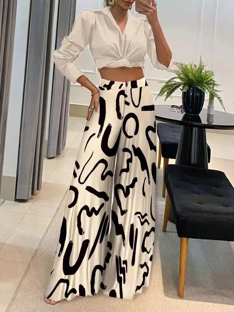 Women's Fashionable Printed Loose Pants, Elegant Wide Leg And Elastic Waist Clothing, Novel Autumn 2023 Pantalones De Mujer