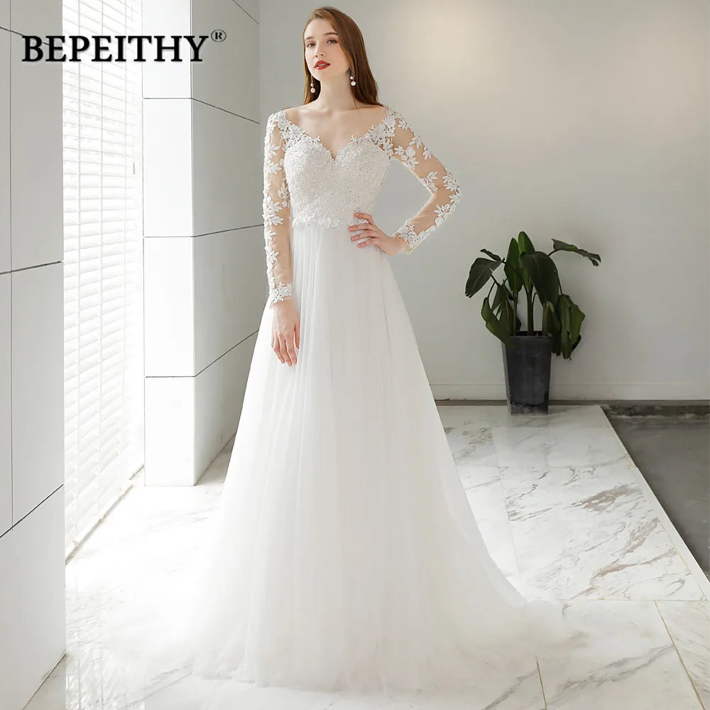 BEPEITHY Customized Vestido De Novia Beach Wedding Dress For Women Sexy Backless Modern Full Sleeves Bridal Gowns 2023 Hot Sale