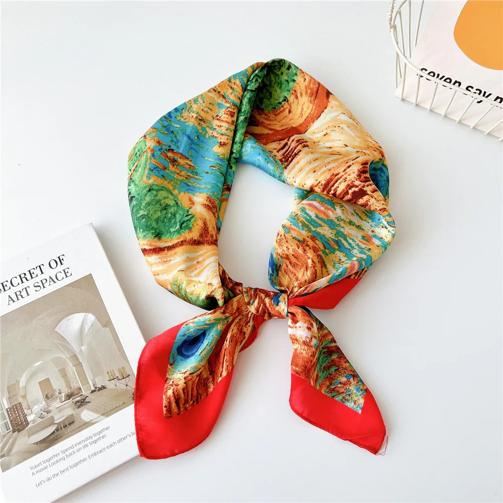 70cm Spring Summer Florals Printed Women Scarf Casual Fashion Neckerchief Shawl Wrap Square Headscarves Headware 2023 New