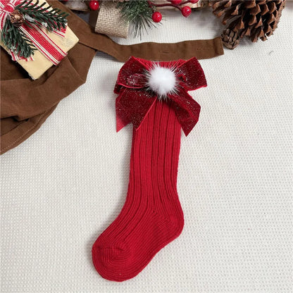 Winter Baby Girls Boys Christmas Socks Kids Knee High Sock Woolen Leg Warmers Children Soft Cotton Red Long Socks For 0-5Years