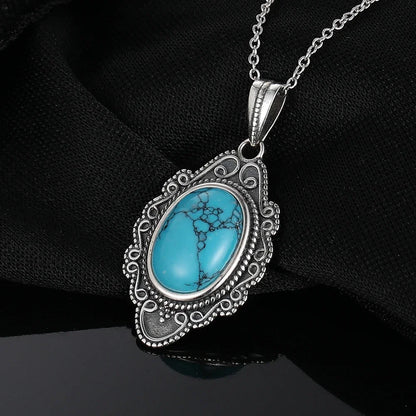 925 Sterling Silver Necklace Natural Turquoise Pendants Necklace Fine Jewelry for Women Vintage Party Gifts with Chain