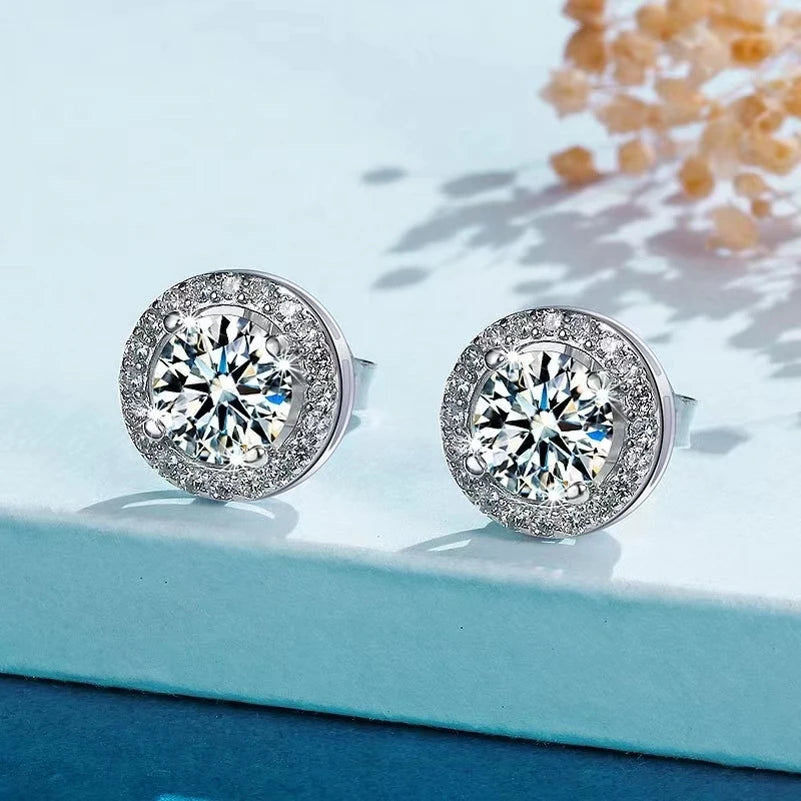 Moissanite Round Earrings Engagement Wedding Gift