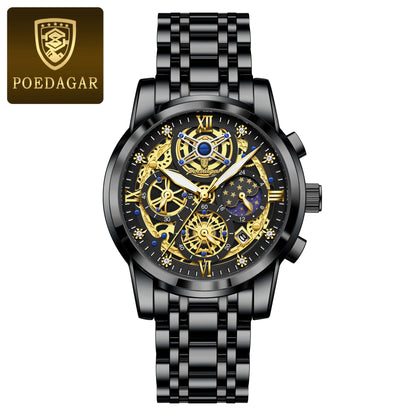 POEDAGAR Luxury High Quality Man Watch Waterproof Luminous Chronograph Date Men Watch Stainless Steel Quartz Men's Watches Reloj