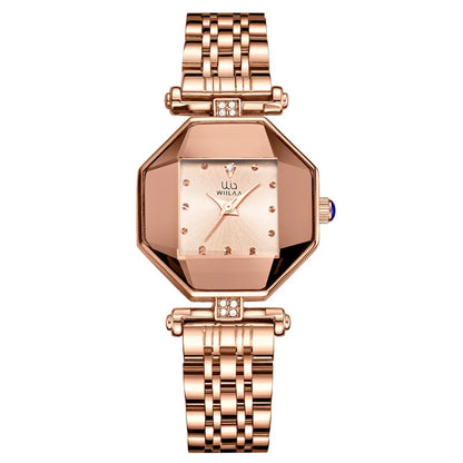 Rose Gold Creative Dial Creative Design Stainless Steel Women Wrist Watches For Ladies Watches Female CLock Red Dial Rhinestone