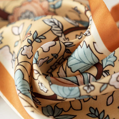 2023 Retro Satin Silk Hair Ribbon Scarf for Women Flower Print Skinny Scrunchies Hairbands Neckerchief Wrist Wrap Neck Tie