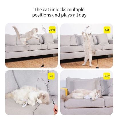 Cat Toy Cat Teaser Stick With Bell Extended Rod Suction Cup Self High And Durable Bite Teaser Tool Replaceable Feather Head