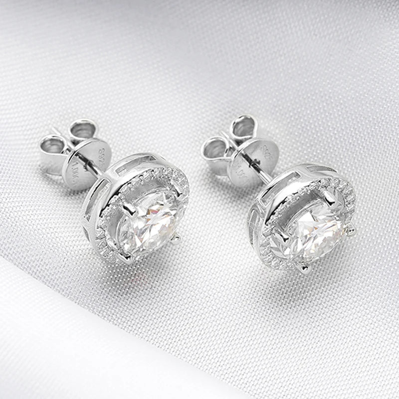 Moissanite Stud Earrings Platinum Plating Sterling Silver