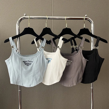 Striped bra pad sexy tank top Y2K solid color short women's T-shirt tank top exposed navel top sleeveless exposed navel top tank