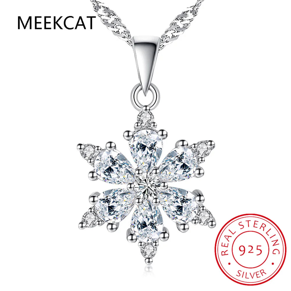 Real Moissanite Snowflake Pendant Necklace D Color VVS1 Lab Diamonds 925 Sterling Silver for Women Wedding Fine Jewelry