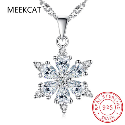 Real Moissanite Snowflake Pendant Necklace D Color VVS1 Lab Diamonds 925 Sterling Silver for Women Wedding Fine Jewelry