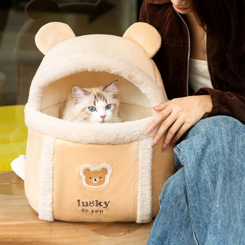 Plush Backpack for Small Cats Dogs Carriers Bag Portable Outdoor Travel Winter Kitten Warm Walking