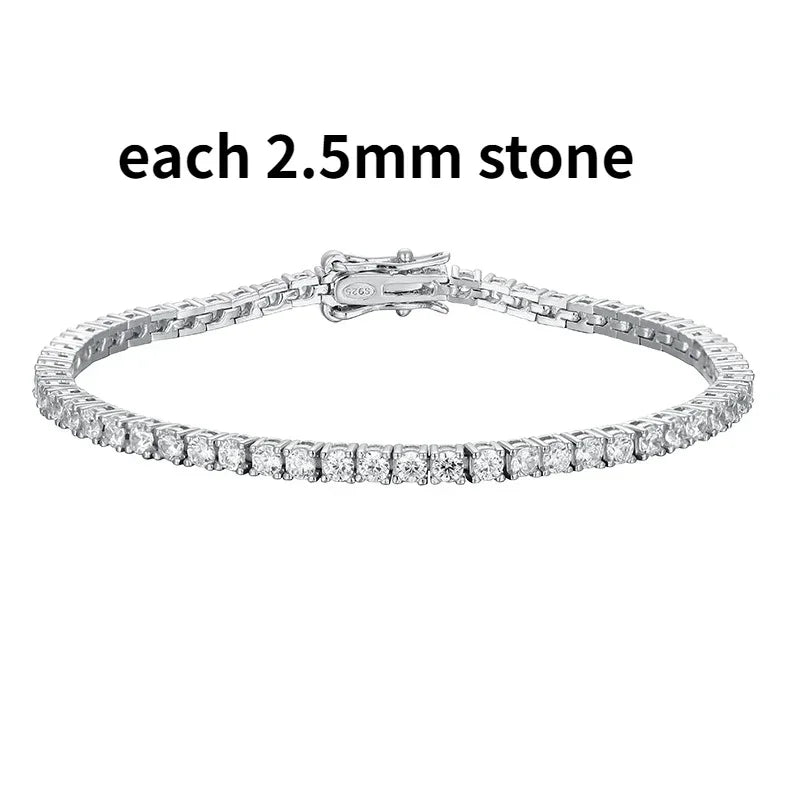 2-6.5mm Real Moissanite Tennis Bracelet  100% 925 Sterling Silver Wedding Jewelry