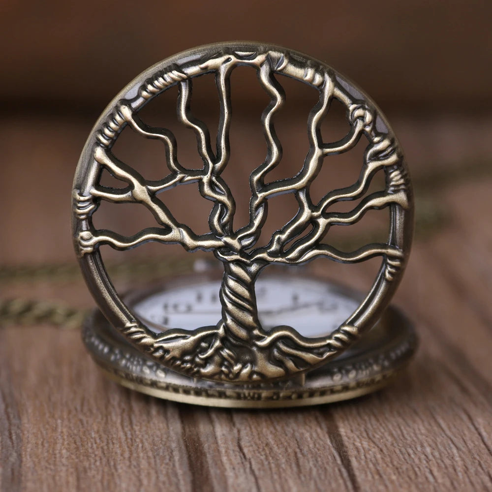 Vintage Hollow Tree Pocket Watch Unique Styles With Necklace Chain Clock Retro Bronze Exquisite Gifts for Men Women Relojes