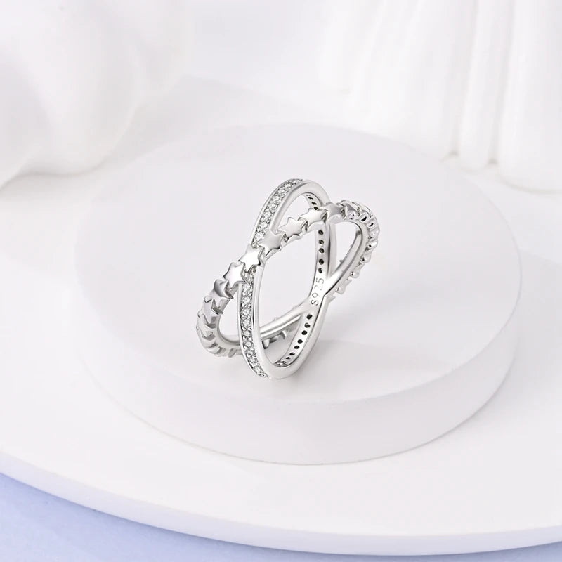 Rings For Women 925 Silver Color Zircon Winding Line Geometric Star Ring Engagement Wedding Romantic Valentine Fine Jewelry Gift