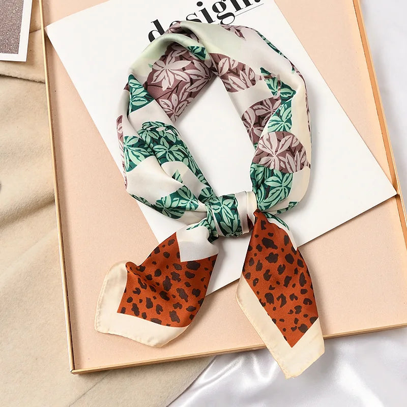 2023 Women Multifunction Polyester Silk Scarf Spring Autumn Casual Printed Satin Small Square Wraps Head Scarves hijab 70x70cm