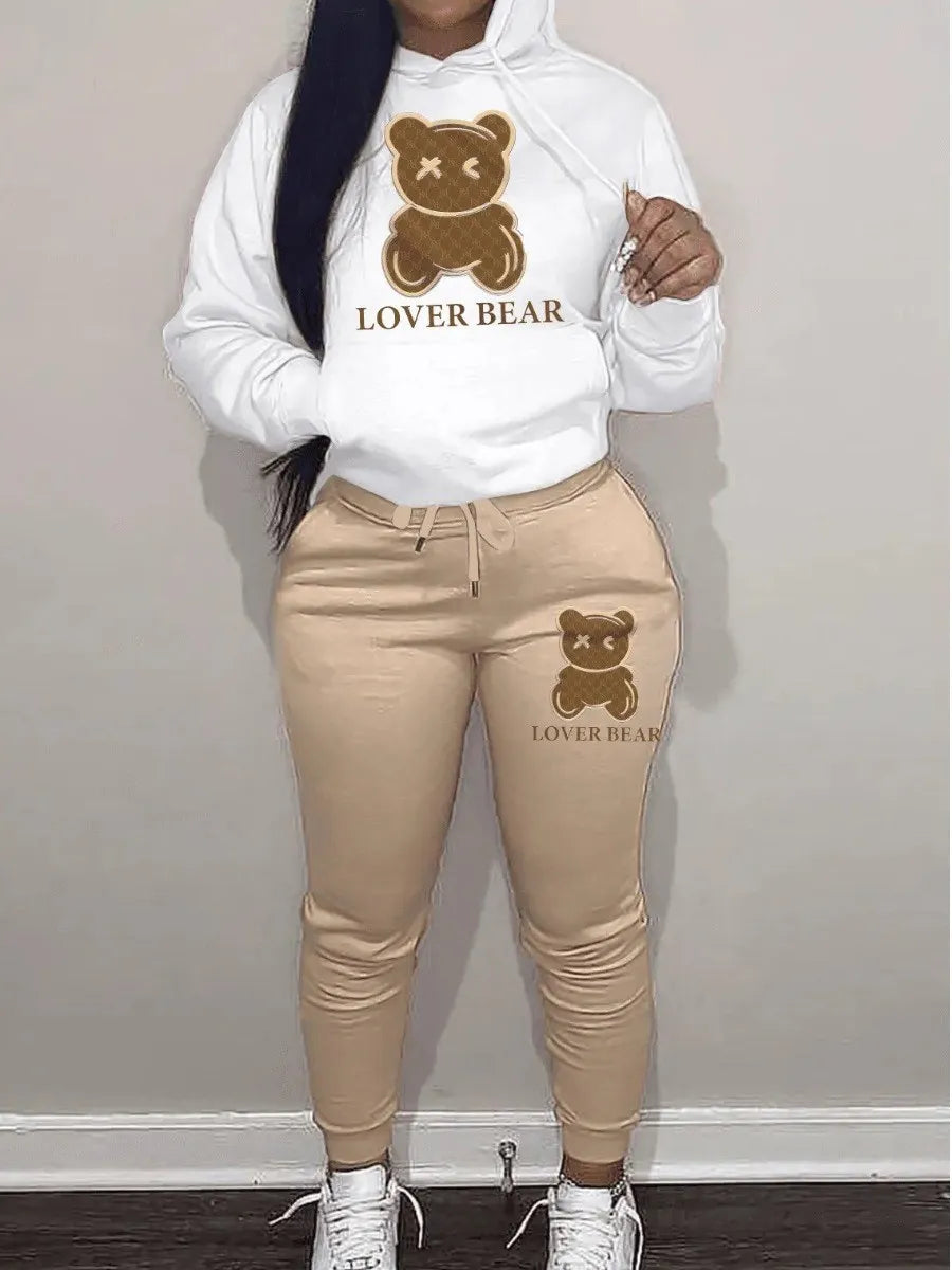 Lovely Bear Letter Print Kangaroo Pocket Tracksuit Set