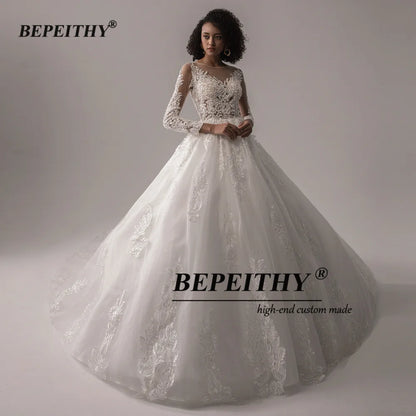 BEPEITHY Customized Lace Wedding Dresses For Women 2023 Spring Princess O Neck Long Sleeves Bridal Ball Gown Vestidos De Novias