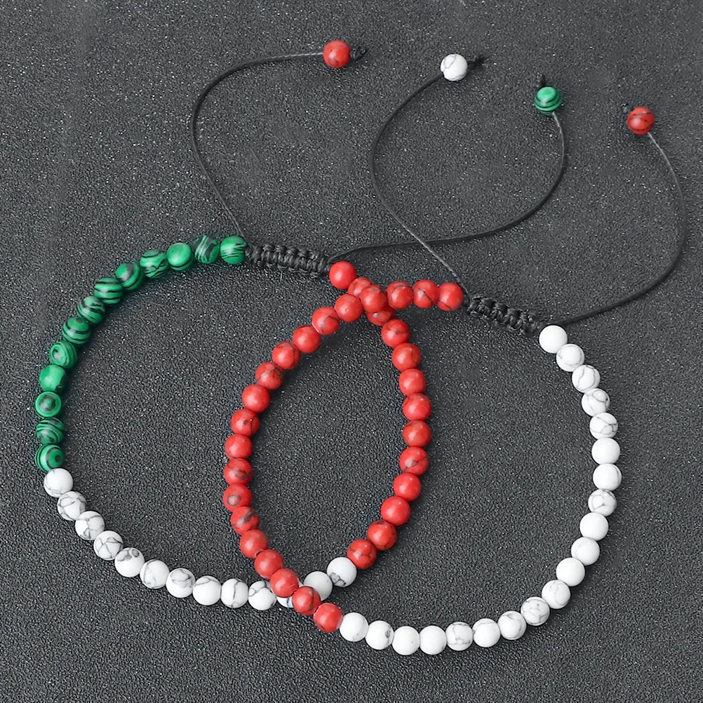 New Country National Flag Color Bracelets For Women Men 4mm Natural Stone Beads Bracelet Friendship Wristban Couple Jewelry Gift