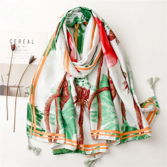 Elegant Lotus Luxury Women's Beach Shawl High Quality 2023 Fashion Flowers Women Hijabs Muslim Headscarf Wraps Seaside Shawls