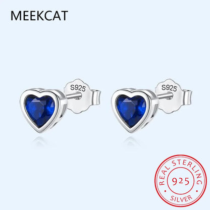 Love Heart 1.2ct Created Blue Sapphire 925 Sterling Silver Stud Earrings for Women Gemstone Fine Jewelry Gift