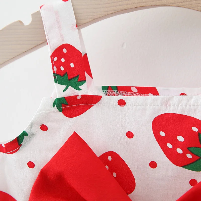 2Pcs/Set Summer Toddler Girls Dress Sweet Bow Strawberry Sleeveless Baby Clothes Suit Princess Party Children Costume 0 To 3 Y