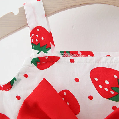 2Pcs/Set Summer Toddler Girls Dress Sweet Bow Strawberry Sleeveless Baby Clothes Suit Princess Party Children Costume 0 To 3 Y