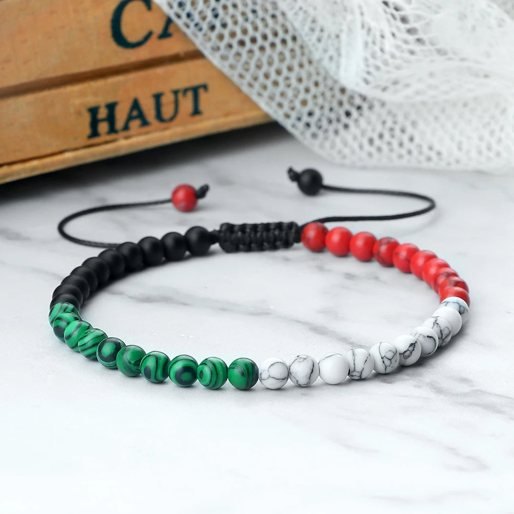 New Country National Flag Color Bracelets For Women Men 4mm Natural Stone Beads Bracelet Friendship Wristban Couple Jewelry Gift