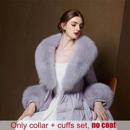 Winter Natural 100% Real Fox Fur Scarf And Cuff Set Russian Women Clothes Neck Warm Luxury Coat Scarves Fashion Fur Shawl Wraps