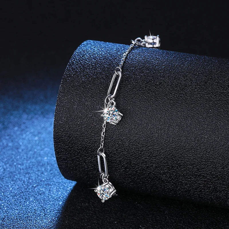 Full D Color Moissanite Bracelets for Women 1.5CTTW S925 Sterling Silver Lucky Bangles Wedding Birthday Party Xmas Gifts Jewelry