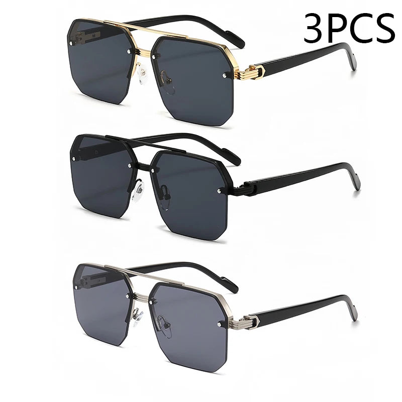 New Men's Metal Sunglasses Square Half Frame Rice Nails Casual Trend Personality Retro Fashion Outdoor Sports Eyeglasses