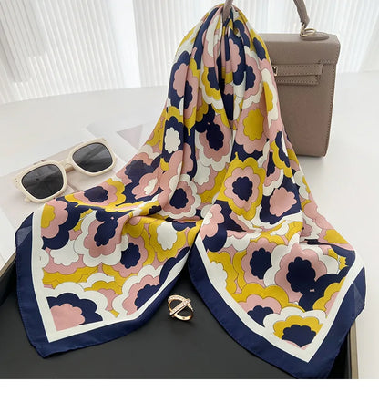 2023 Charming Women Multifunction Polyester Silk Scarf Luxury Flower Prints Satin Small Square Wraps Head Scarves hijab 70x70cm