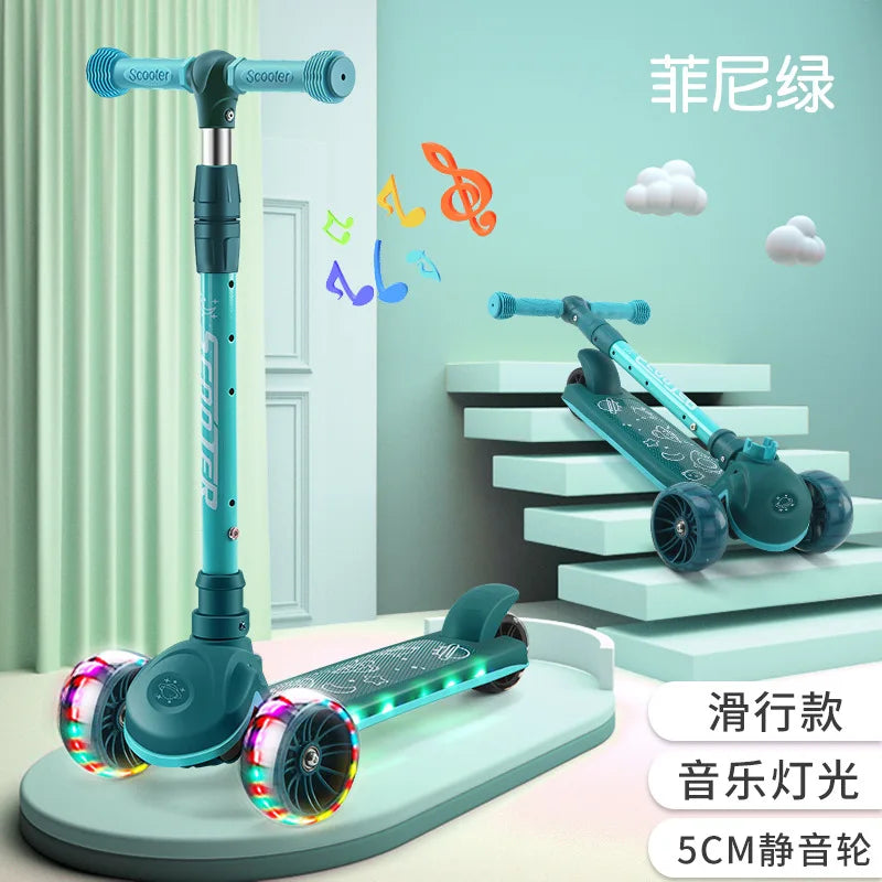 Children's Scooter Wholesale 2-12 Years Old Can Sit Perambulator Music Three Four-Wheel Scooter Scooter Children