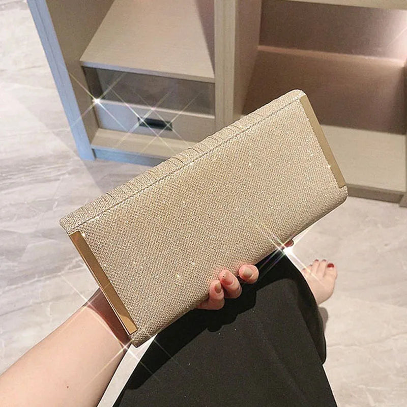 Glitter Envelope Handbag Women Shiny Gold Folded Long Purse Female Fashion Day Clutch Bling Bridal Wedding Party Evening Bag