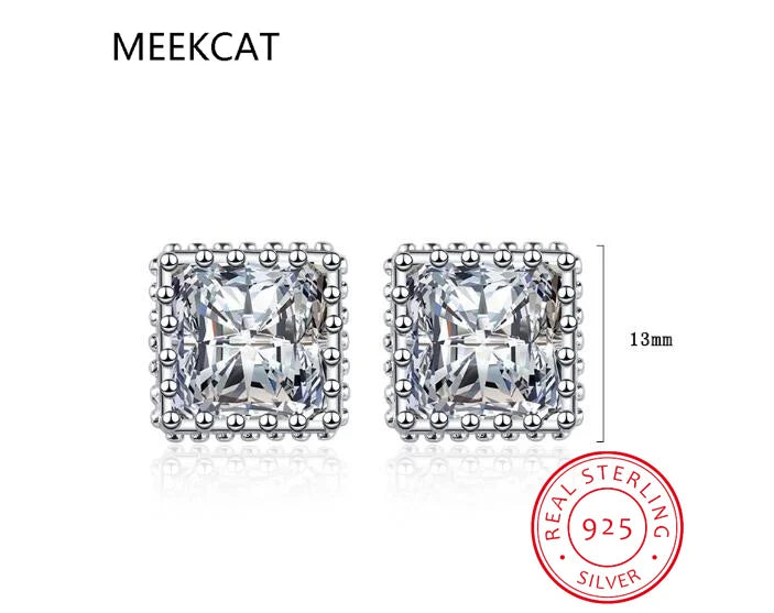 2CT D VVS1 Asscher Cut Moissanite Earrings For Women S925 Silver Classic 4 Prongs Diamond Ear Studs Sparkling Fine Jewelry