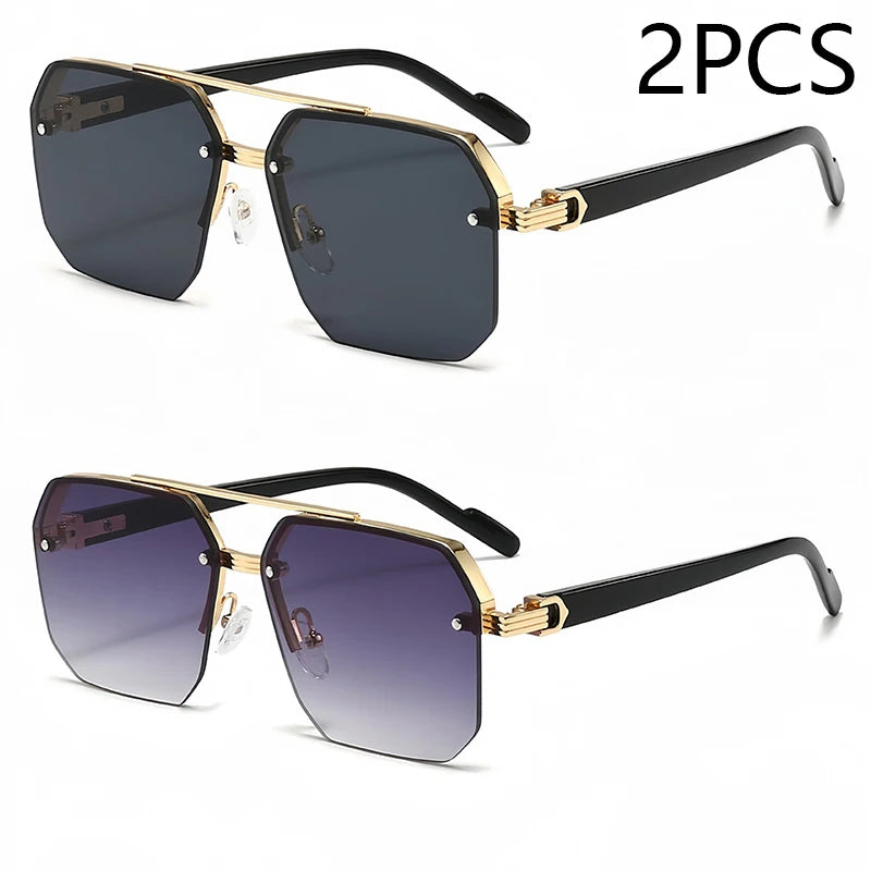 New Men's Metal Sunglasses Square Half Frame Rice Nails Casual Trend Personality Retro Fashion Outdoor Sports Eyeglasses