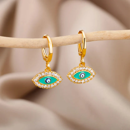 Zircon Evil Eye Earring For Women Stainless Steel Goth Turkish Demon Fatima Hand Earring 2023 New In Trend Jewelry aretes mujer